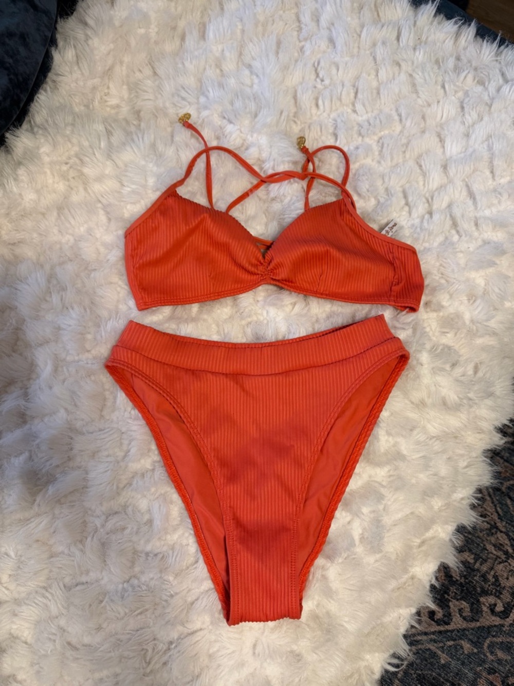 Luli Fama Vibrant Orange Ribbed Bikini Bottoms